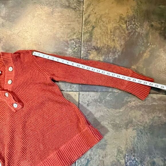 Natural Reflections Orange Waffle V-neck Long Sleeve Sweater Medium - Picture 5 of 10